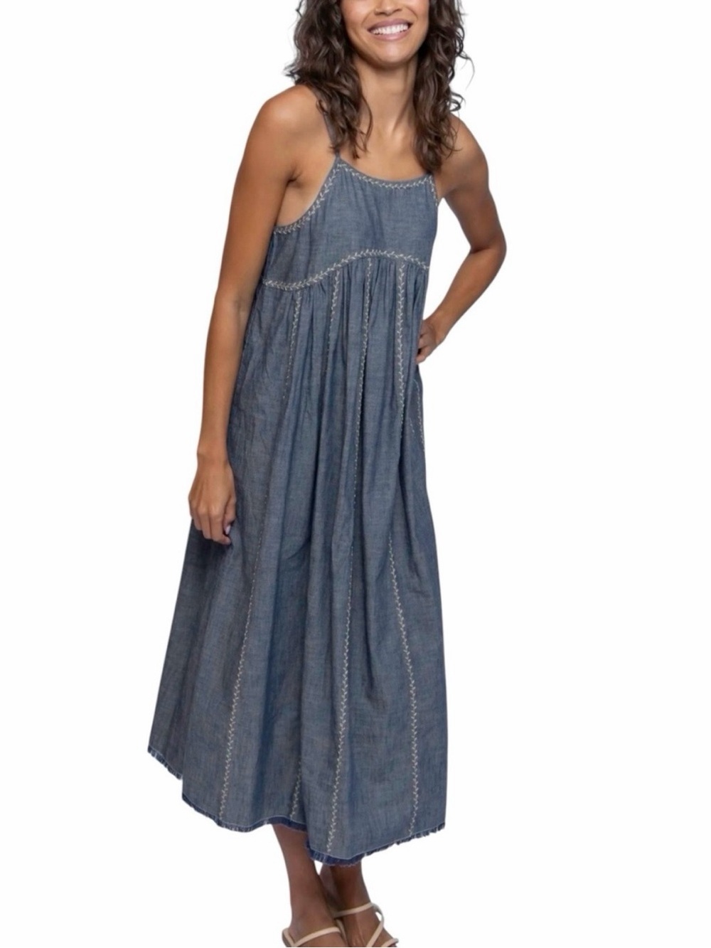 NATURAL LIFE Blue 100% Cotton Erin Embroidered Maxi Dress Small NWT